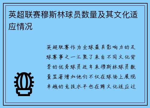 英超联赛穆斯林球员数量及其文化适应情况