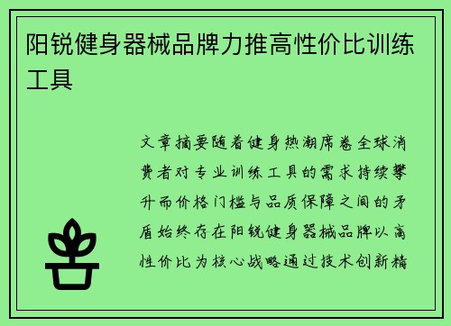 阳锐健身器械品牌力推高性价比训练工具